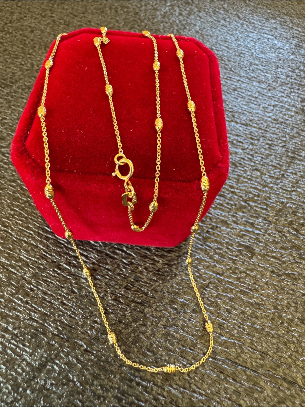18k Saudi Gold Bead Station Necklace  18” 2.2 grams